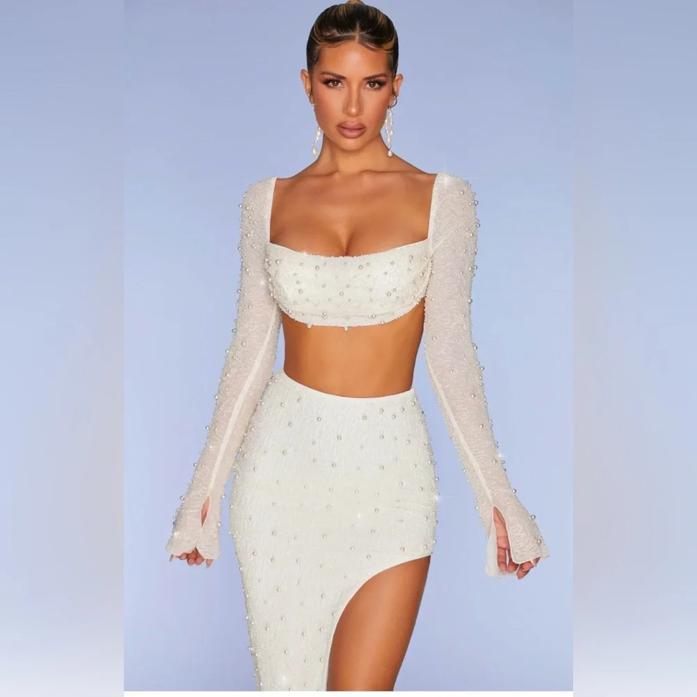 Oh Polly White Embellished Two-Piece Skirt Set - Picture 2 of 5